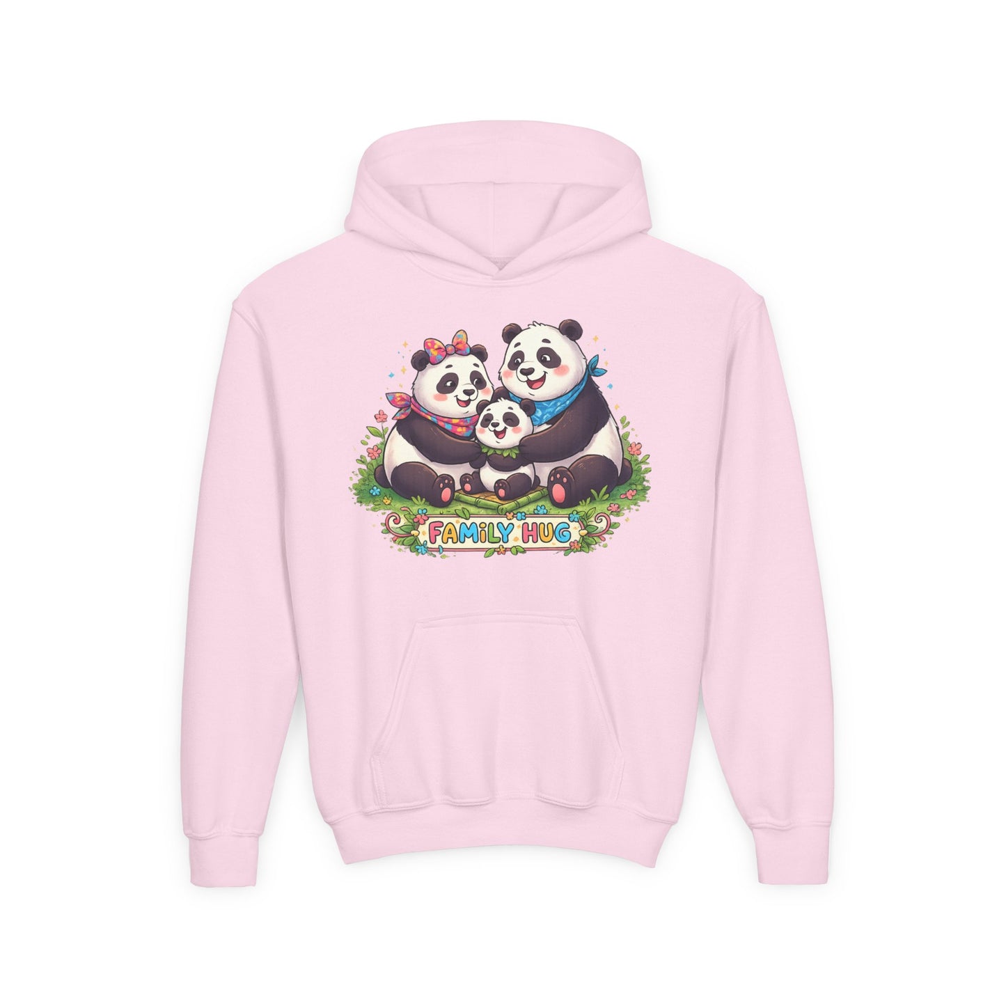 Family Hug Panda Youth Heavy Blend Hooded Sweatshirt
