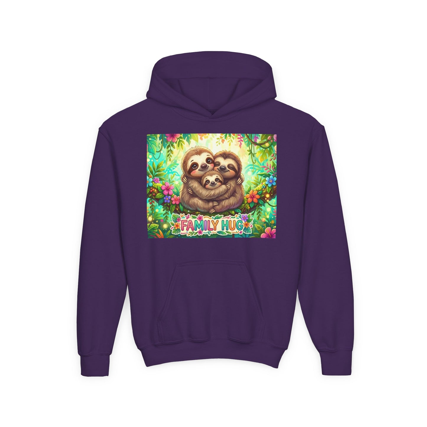 Family Hug Sloth Youth Heavy Blend Hooded Sweatshirt