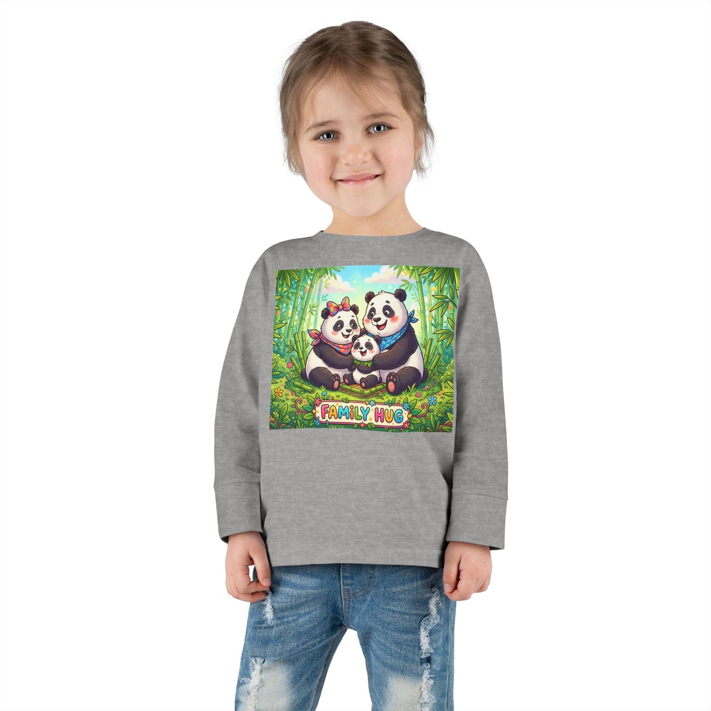 Family Hug Panda Toddler Long Sleeve Tee