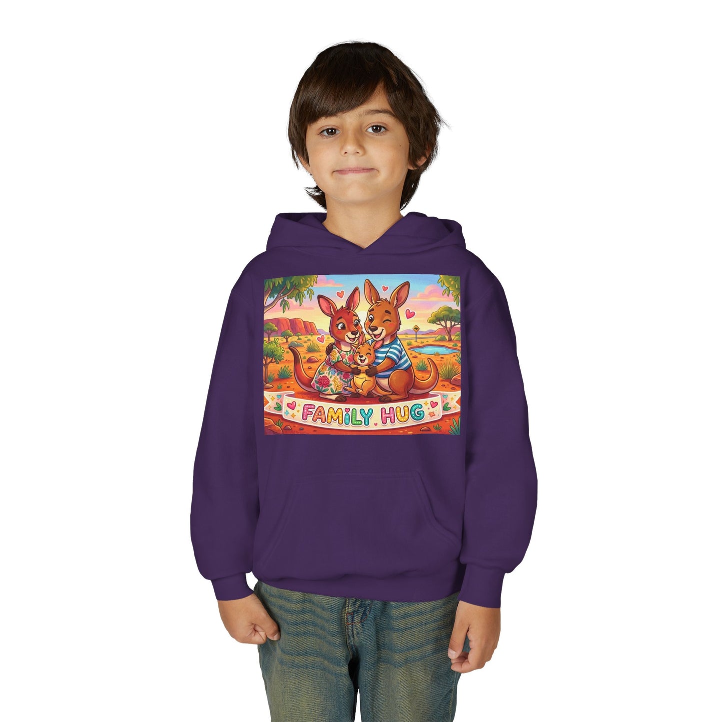 Family Hug Kangaroo Youth Heavy Blend Hooded Sweatshirt