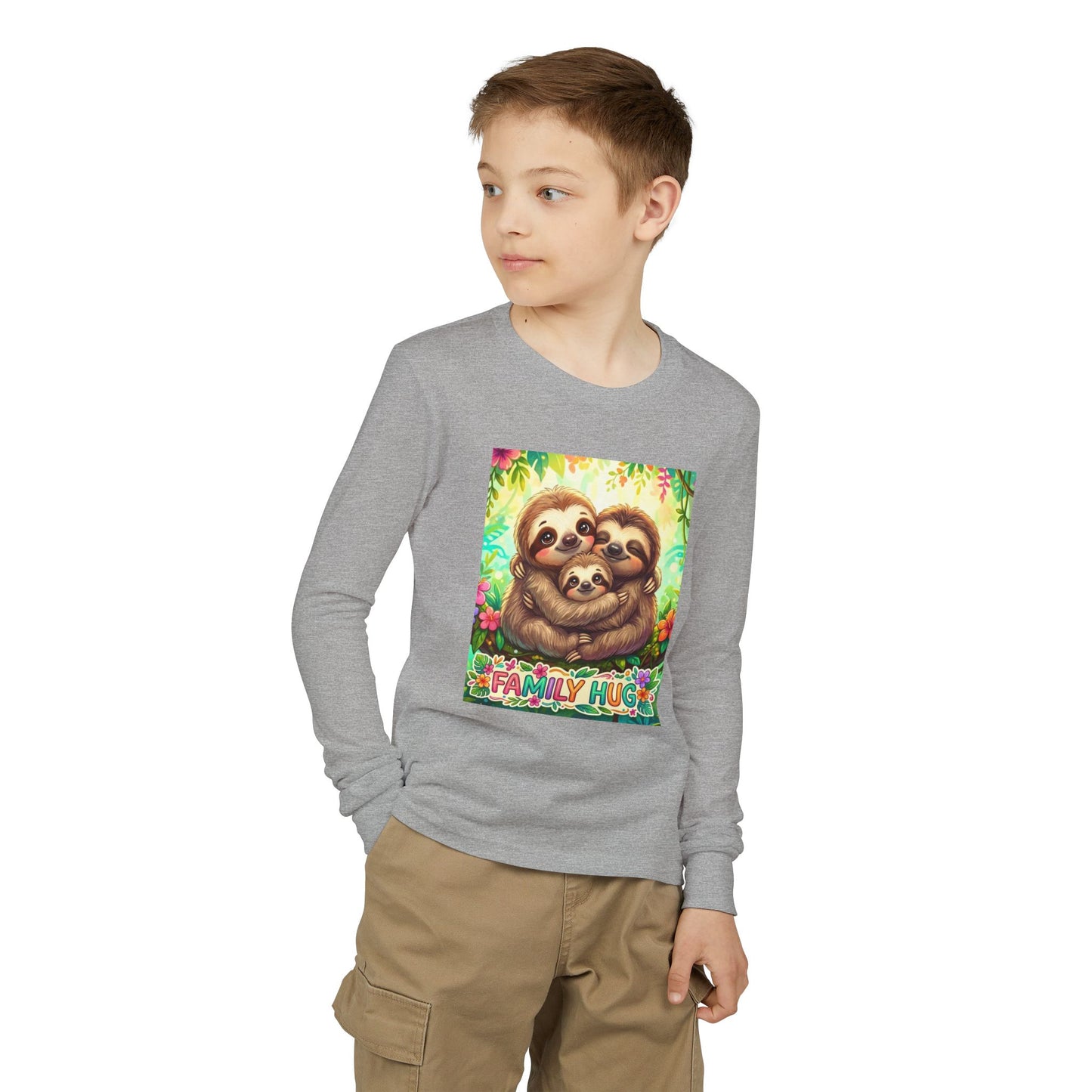 Family Hug Sloth Youth Jersey Long Sleeve Tee