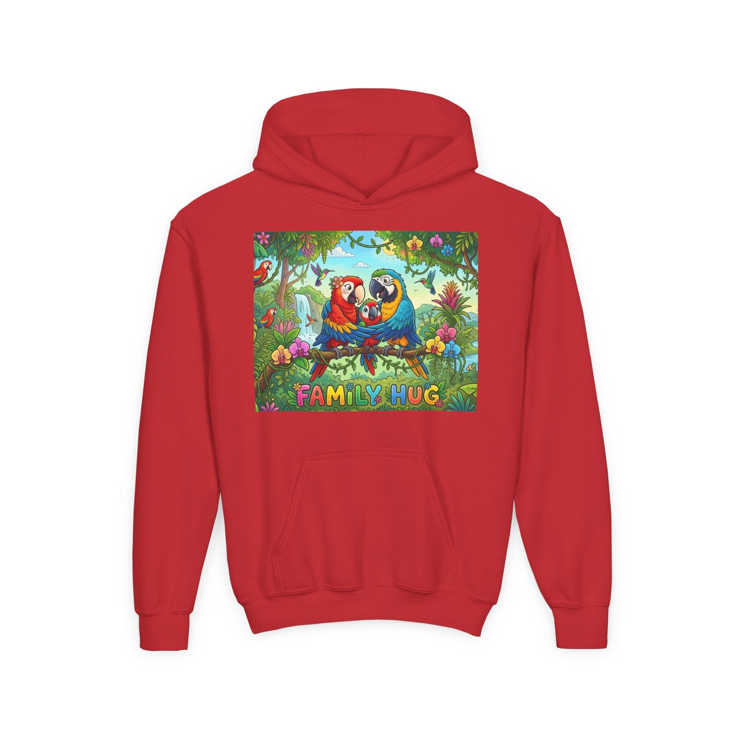 Family Hug Macaw Youth Heavy Blend Hooded Sweatshirt