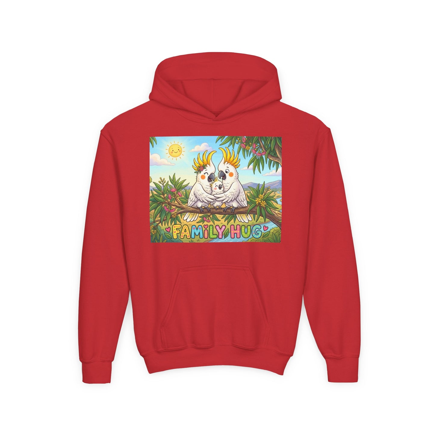 Family Hug Cockatoo Youth Heavy Blend Hooded Sweatshirt
