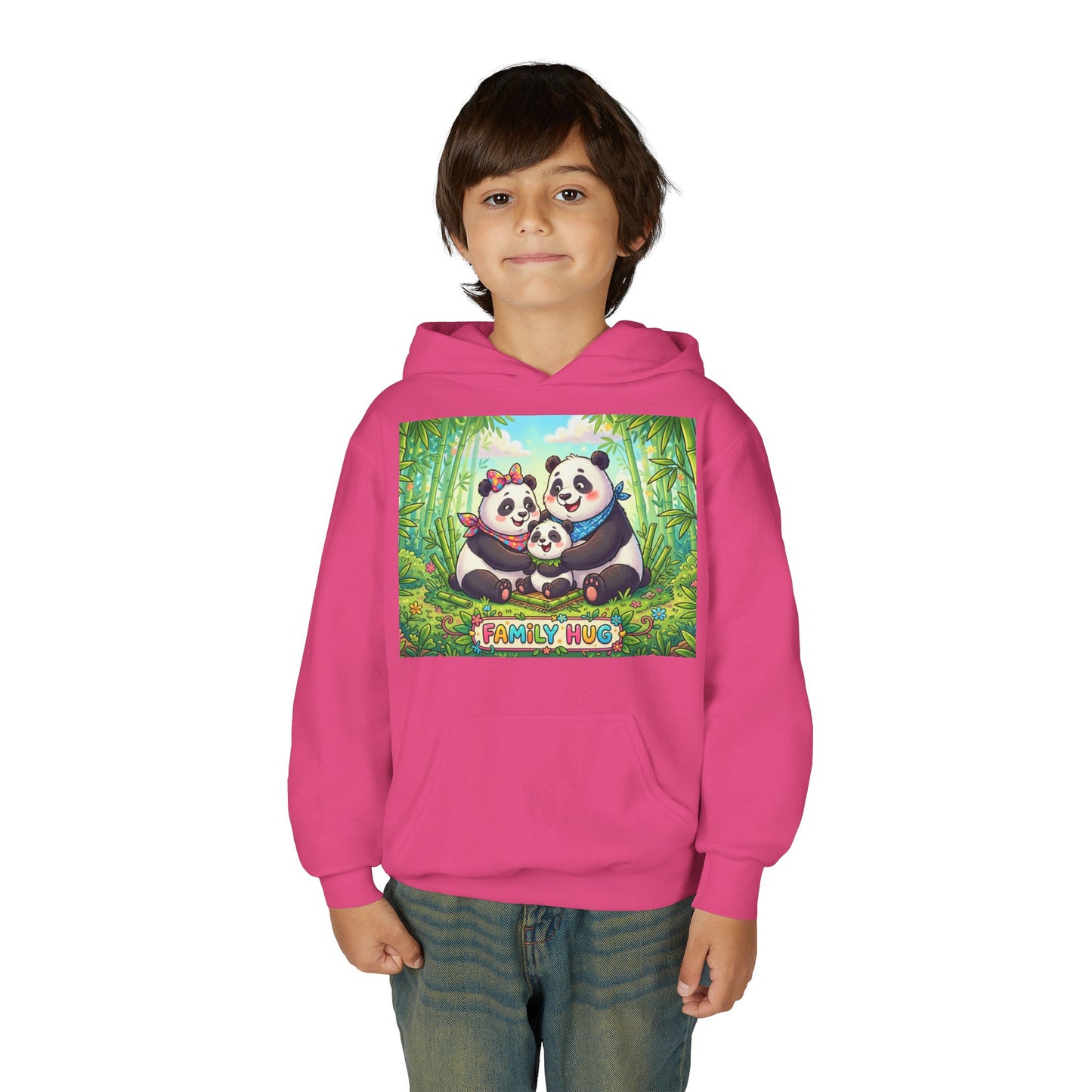 Family Hug Panda Youth Heavy Blend Hooded Sweatshirt