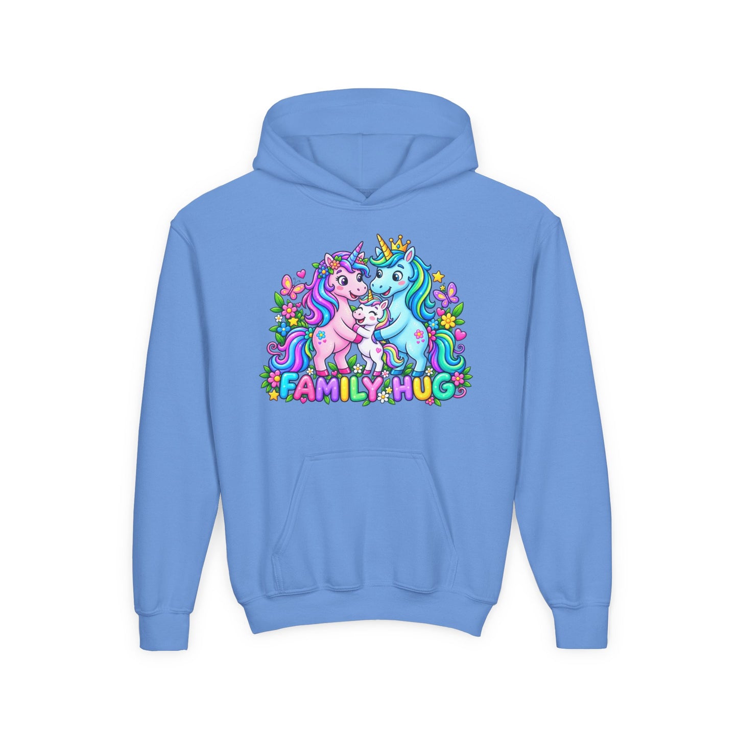 Family Hug Unicorn Youth Heavy Blend Hooded Sweatshirt