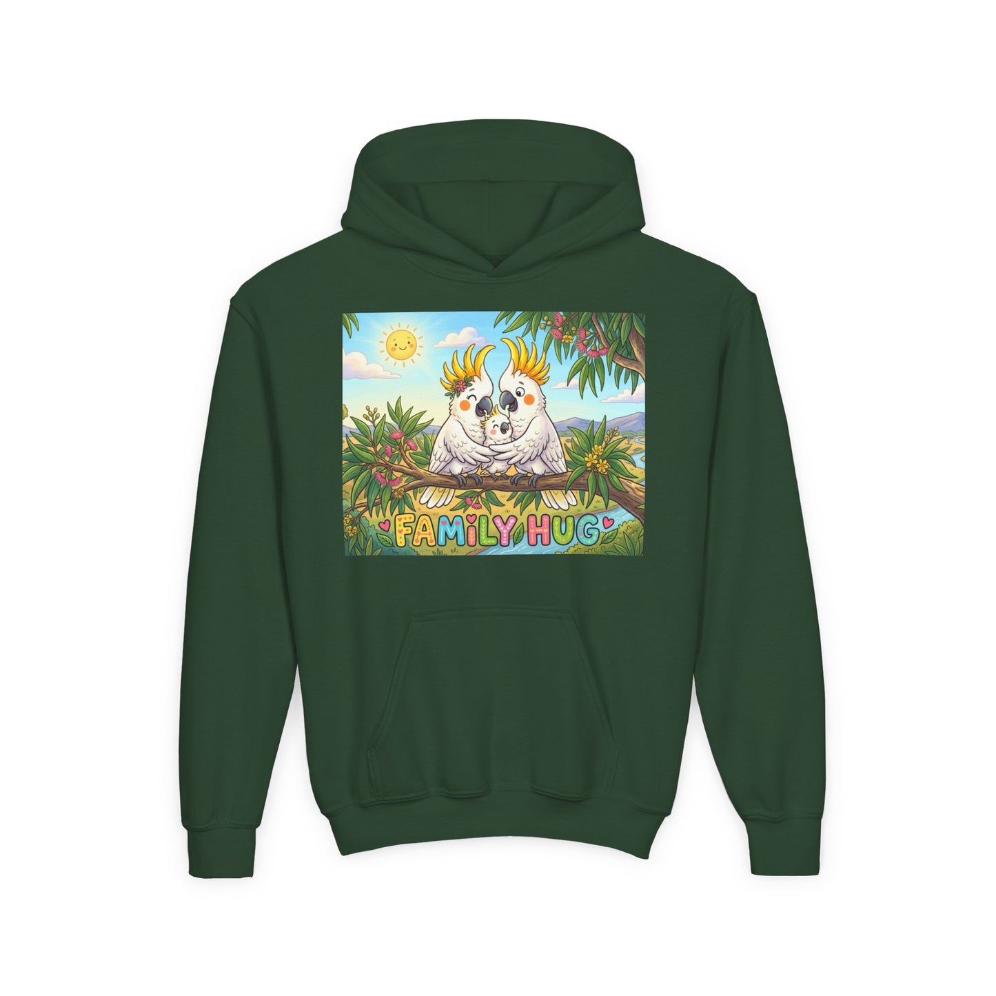 Family Hug Cockatoo Youth Heavy Blend Hooded Sweatshirt