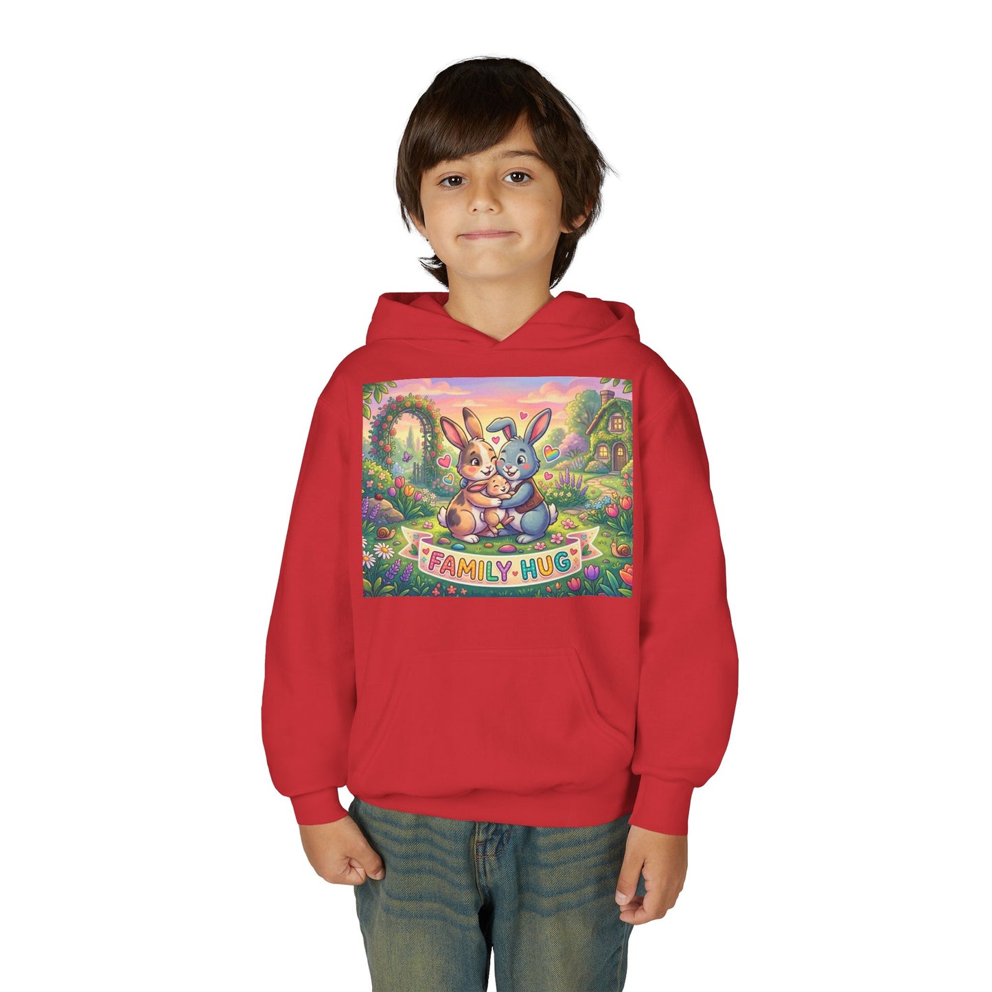 Family Hug Bunny Youth Heavy Blend Hooded Sweatshirt
