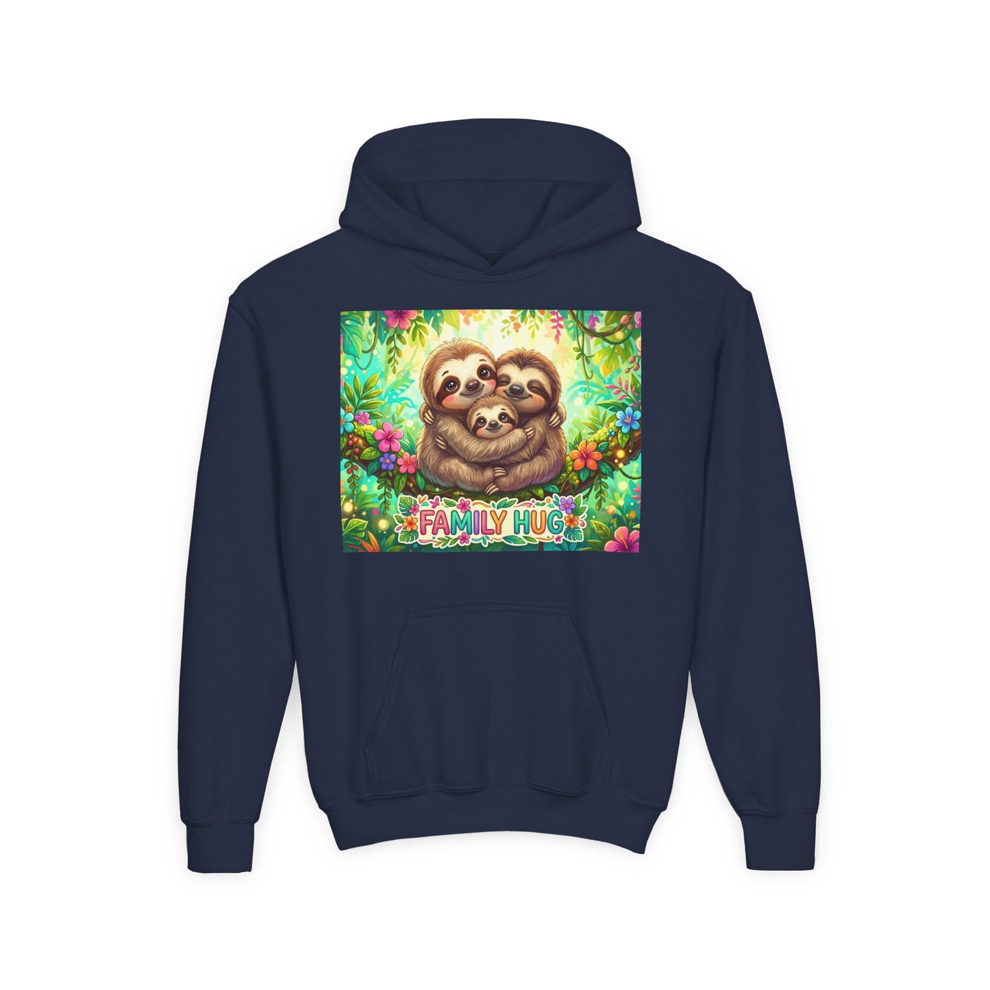 Family Hug Sloth Youth Heavy Blend Hooded Sweatshirt