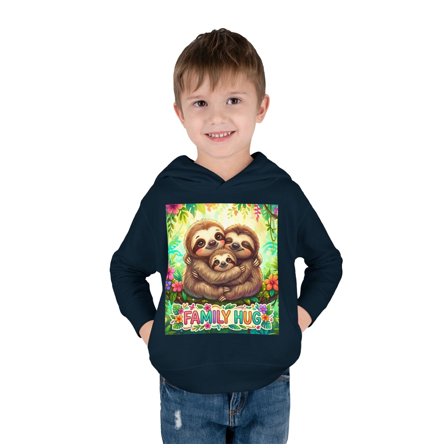 Family Hug Sloth Toddler Pullover Fleece Hoodie