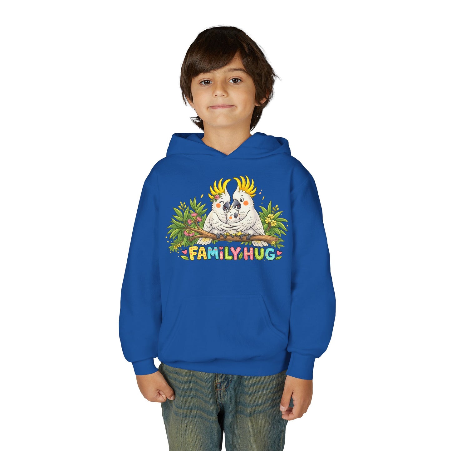 Family Hug Cockatoo Youth Heavy Blend Hooded Sweatshirt