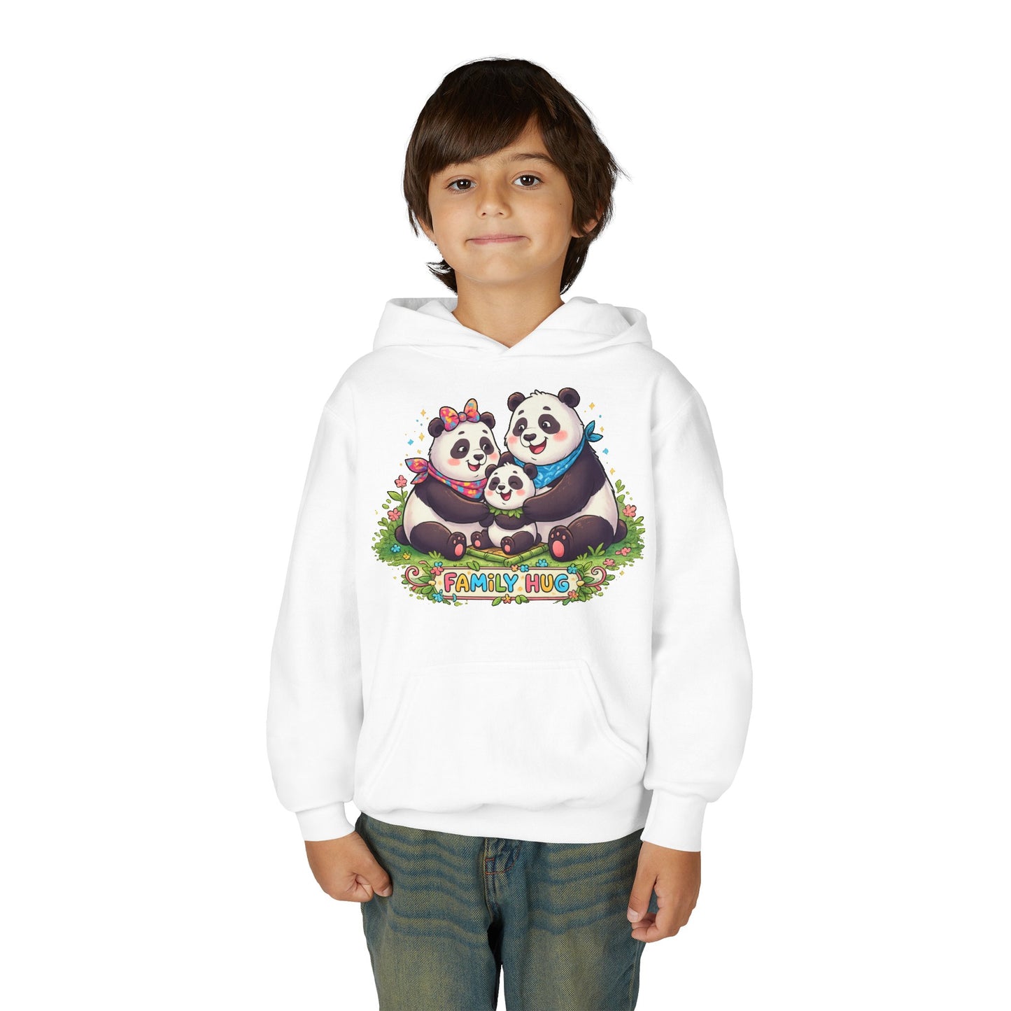 Family Hug Panda Youth Heavy Blend Hooded Sweatshirt