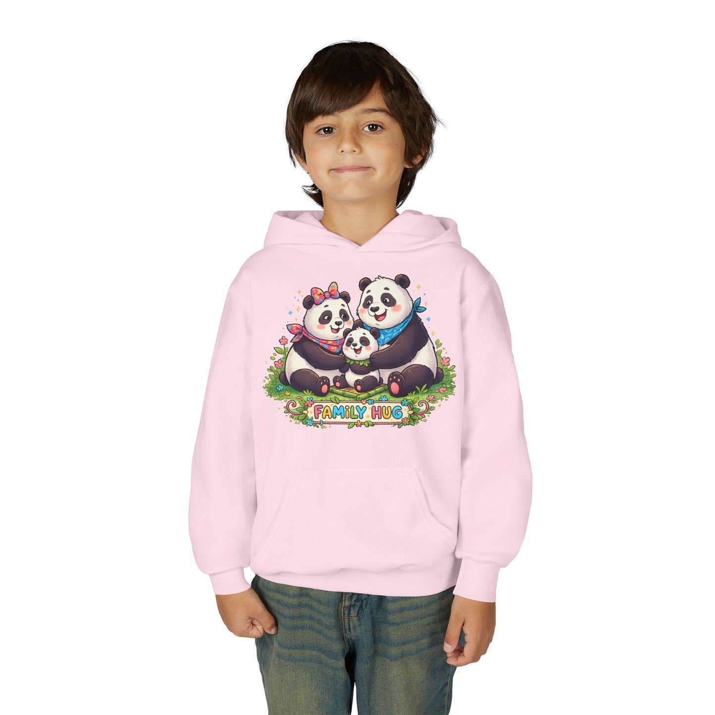 Family Hug Panda Youth Heavy Blend Hooded Sweatshirt