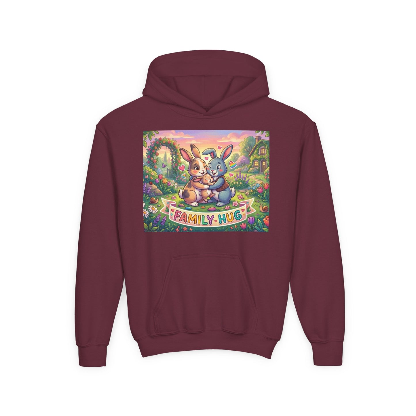 Family Hug Bunny Youth Heavy Blend Hooded Sweatshirt