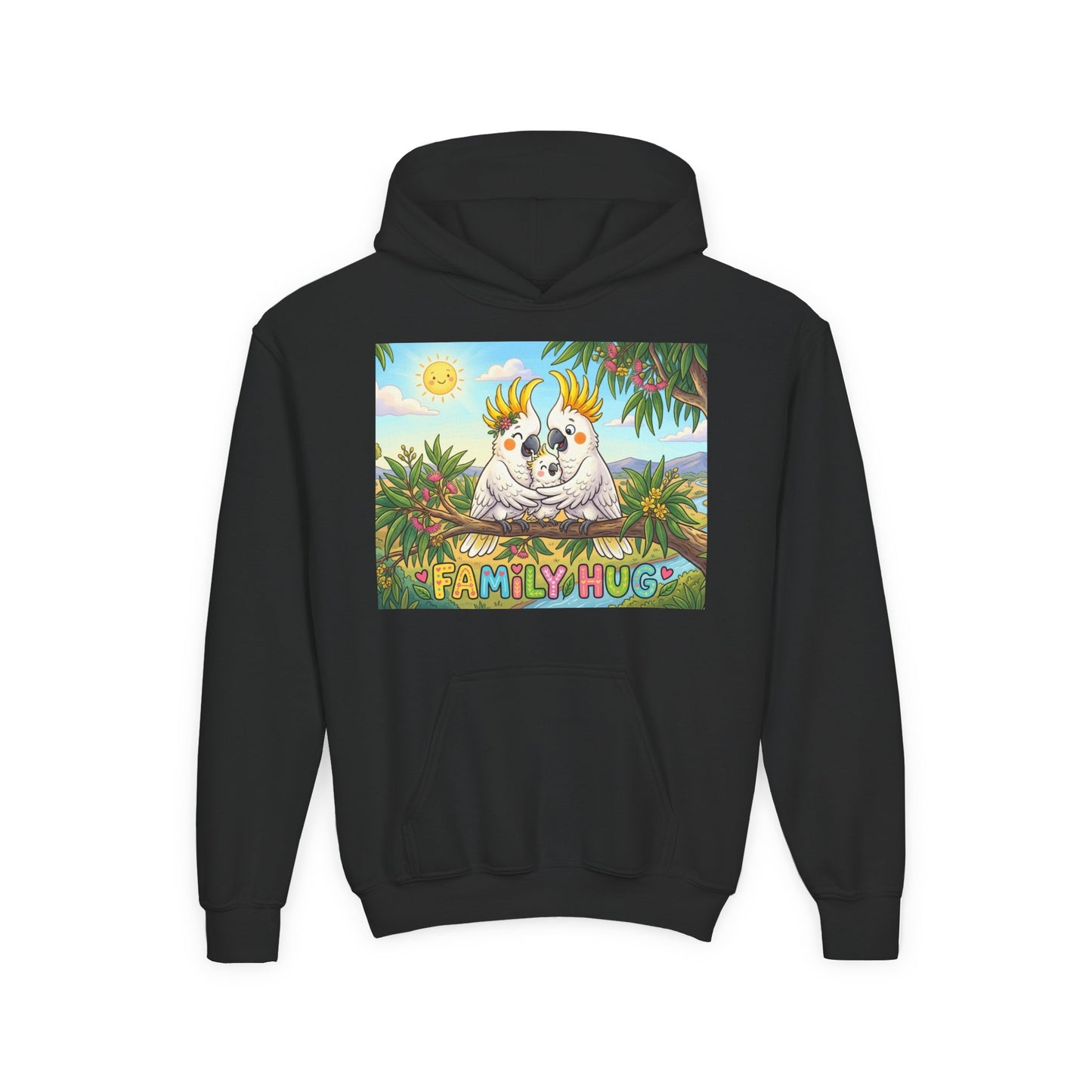 Family Hug Cockatoo Youth Heavy Blend Hooded Sweatshirt