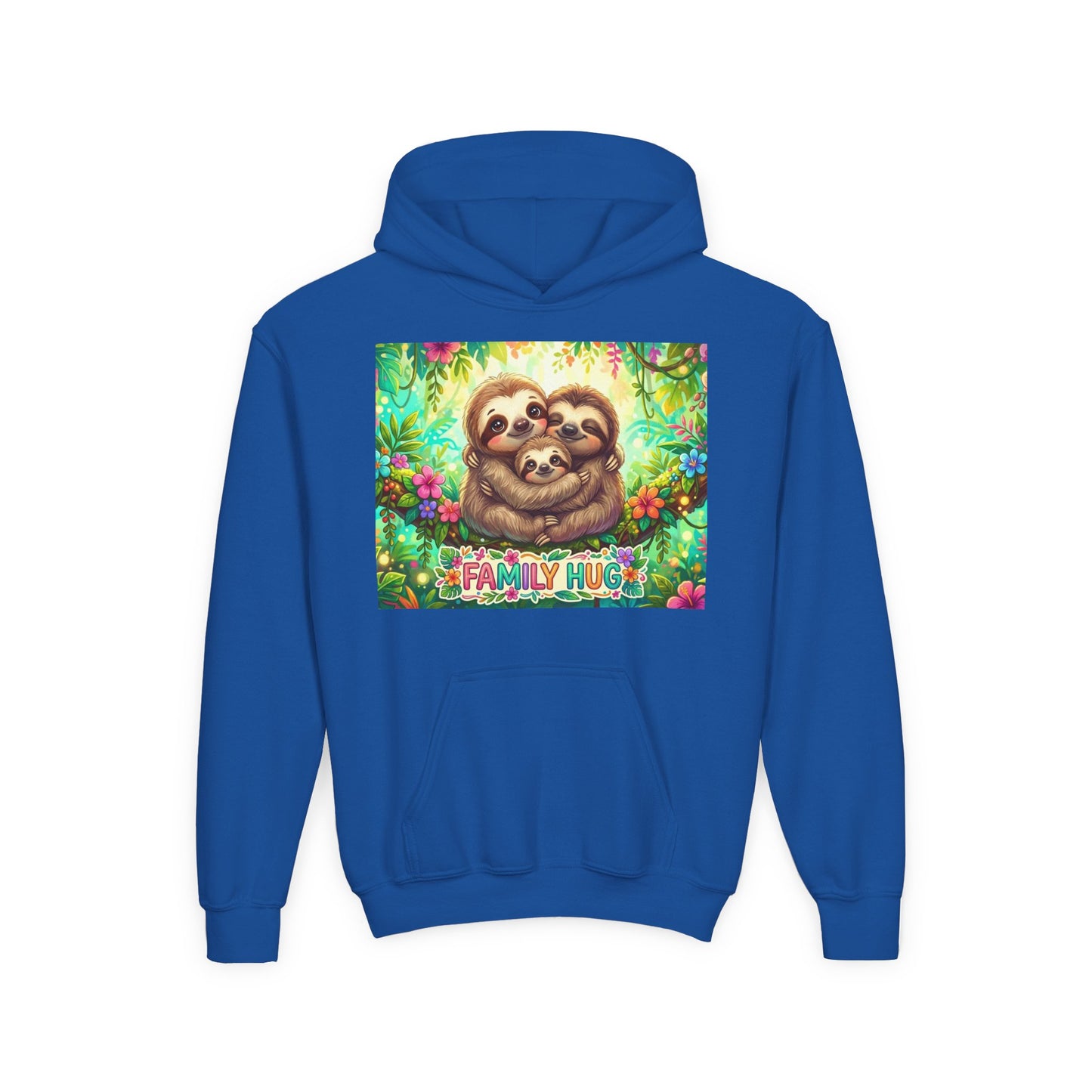 Family Hug Sloth Youth Heavy Blend Hooded Sweatshirt