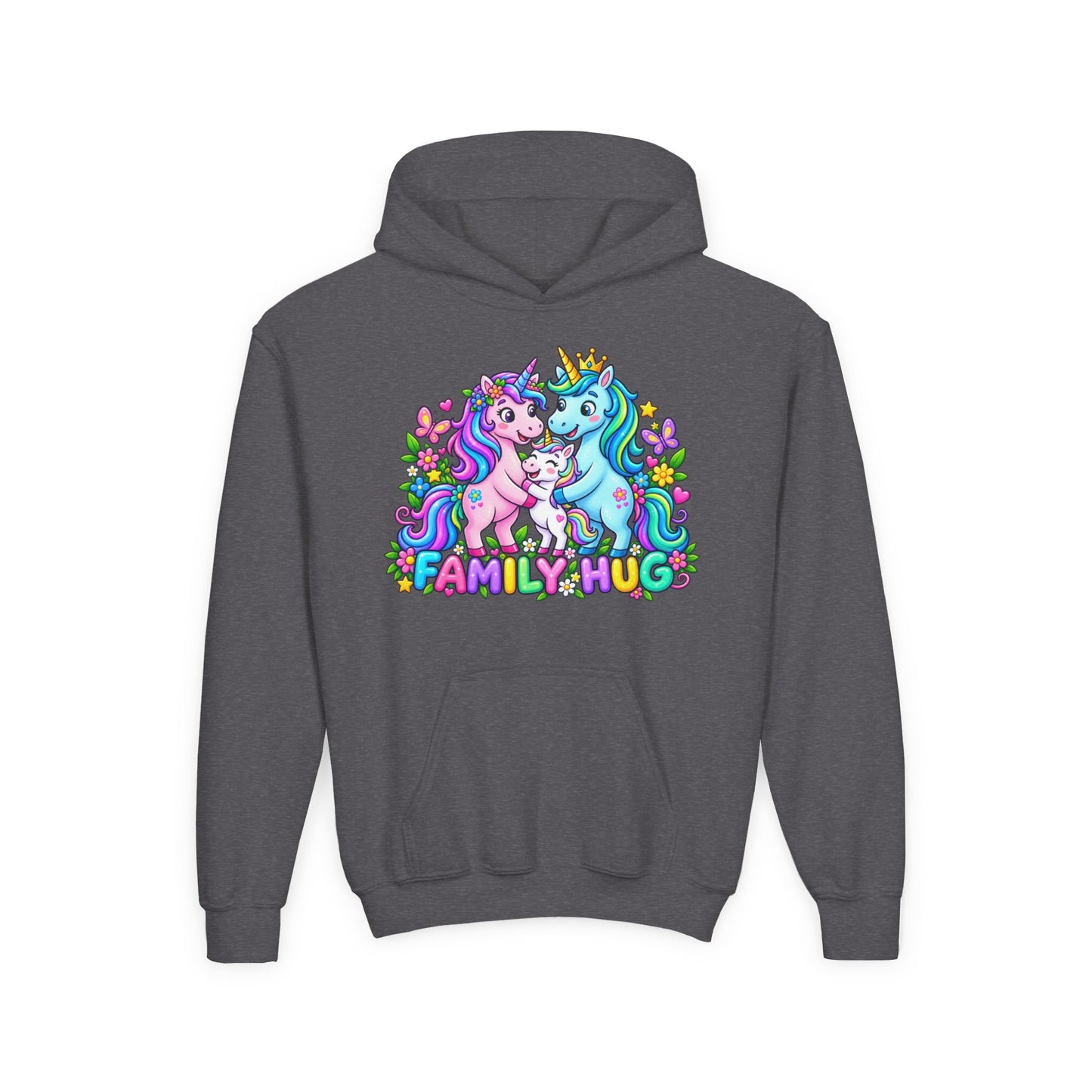 Family Hug Unicorn Youth Heavy Blend Hooded Sweatshirt