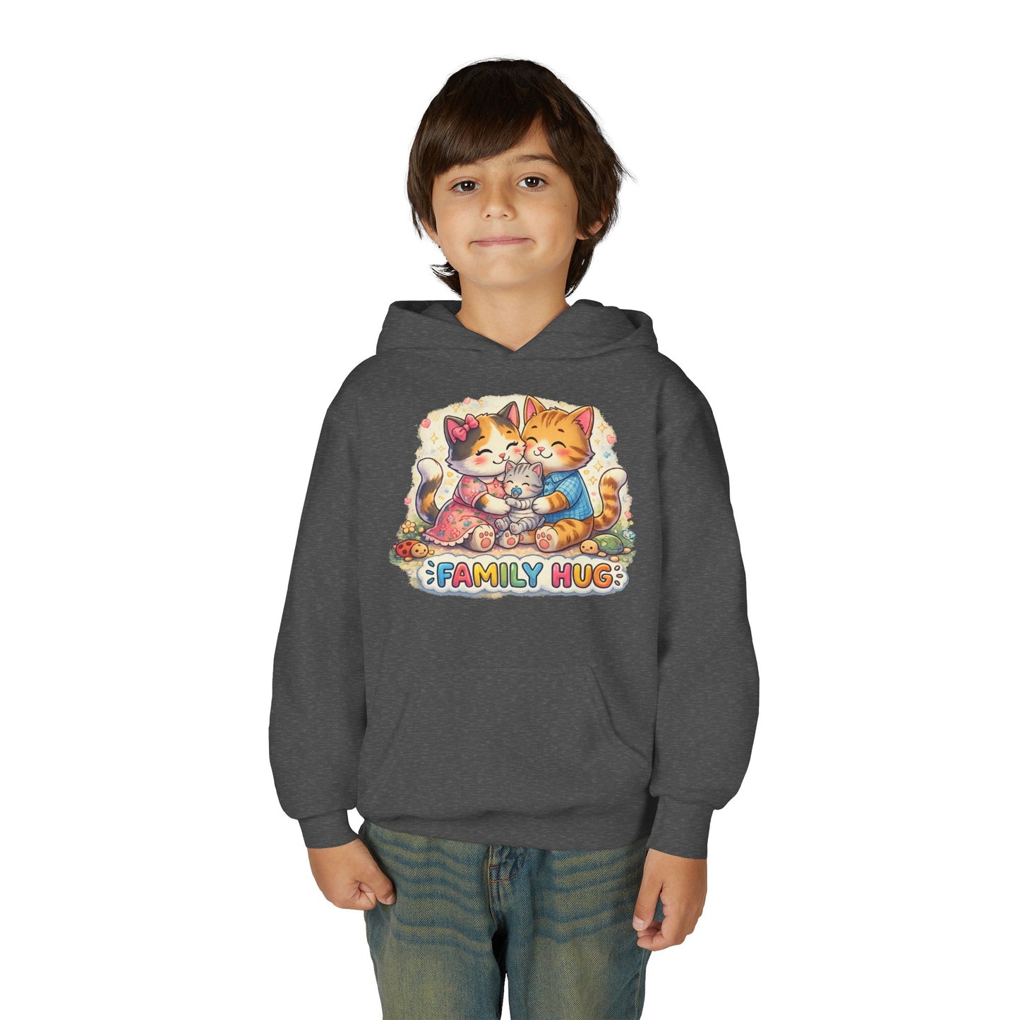 Family Hug Kitten Youth Heavy Blend Hooded Sweatshirt