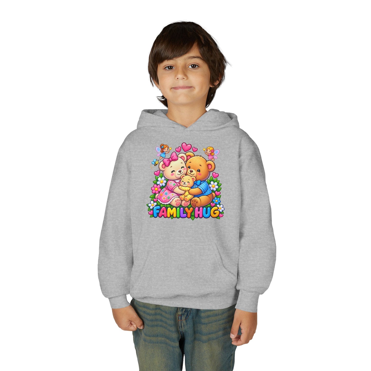 Family Hug Teddy Youth Heavy Blend Hooded Sweatshirt