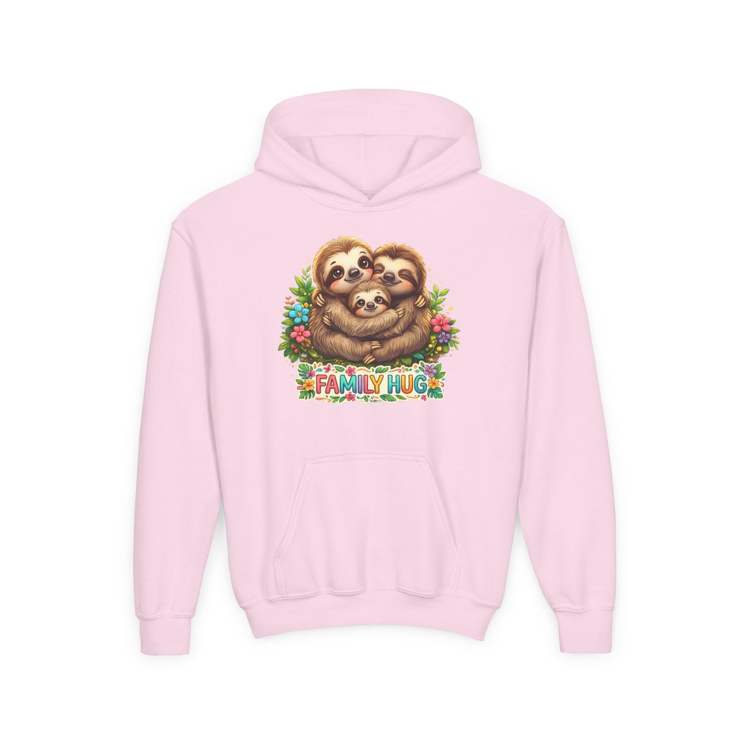 Family Hug Sloth Youth Heavy Blend Hooded Sweatshirt