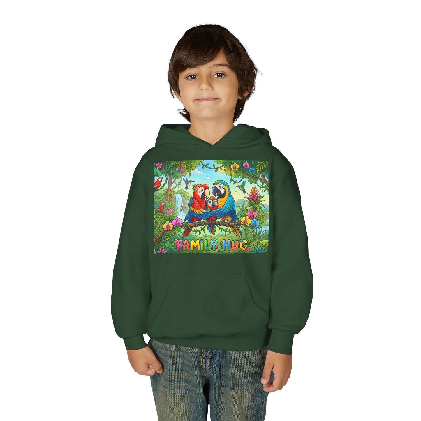 Family Hug Macaw Youth Heavy Blend Hooded Sweatshirt