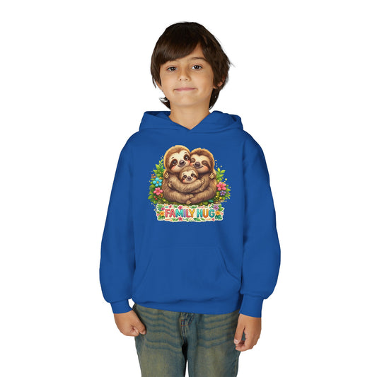 Family Hug Sloth Youth Heavy Blend Hooded Sweatshirt