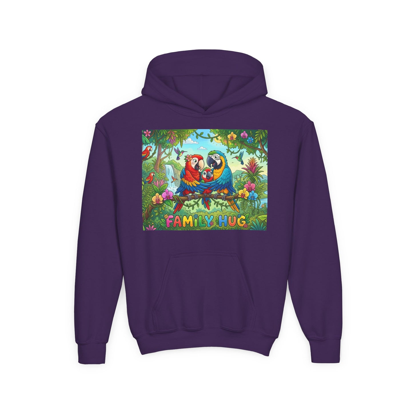 Family Hug Macaw Youth Heavy Blend Hooded Sweatshirt