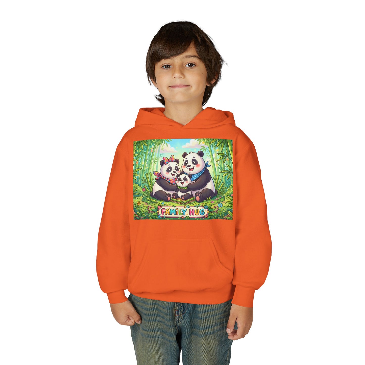 Family Hug Panda Youth Heavy Blend Hooded Sweatshirt