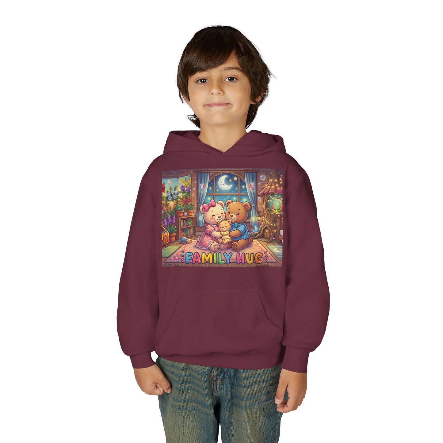 Family Hug Teddy Youth Heavy Blend Hooded Sweatshirt