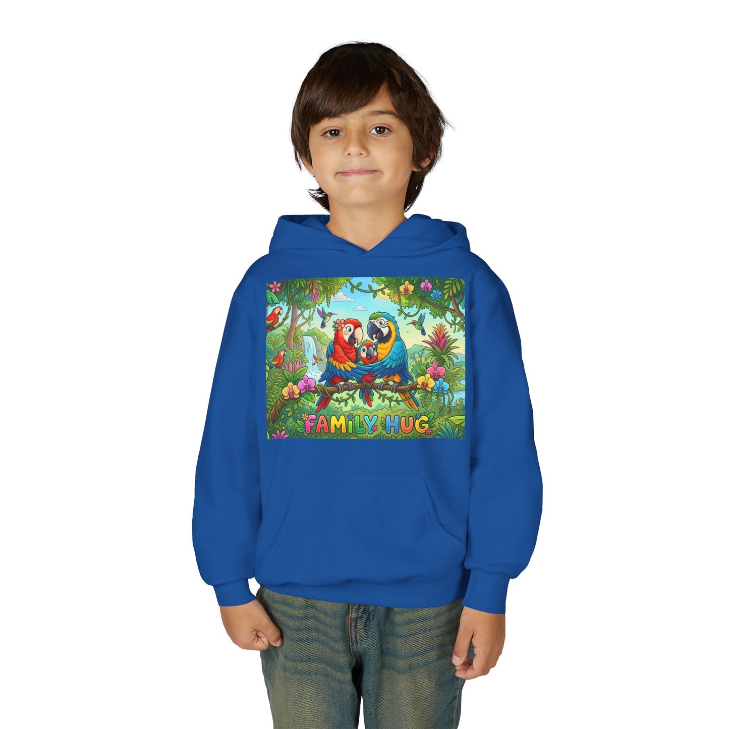 Family Hug Macaw Youth Heavy Blend Hooded Sweatshirt