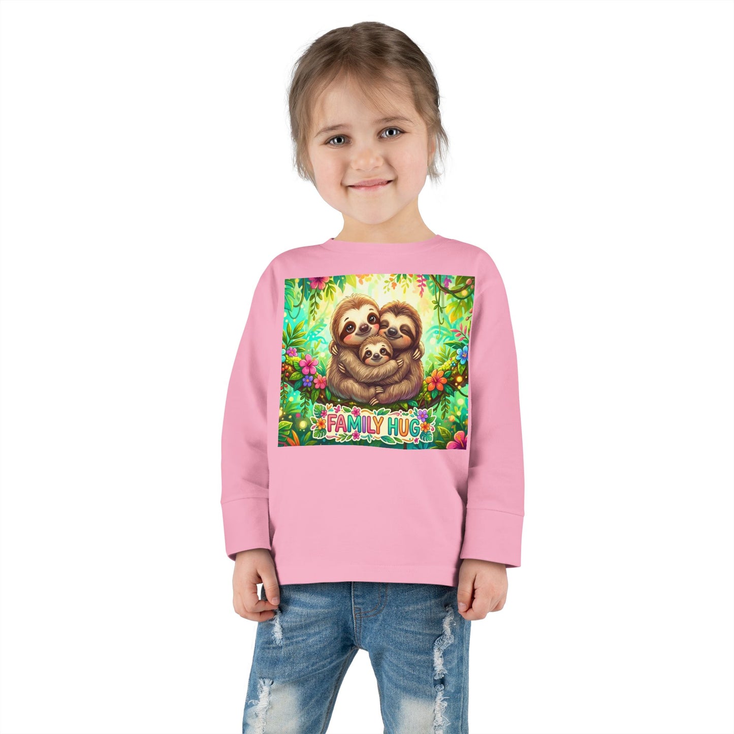 Family Hug Sloth Toddler Long Sleeve Tee