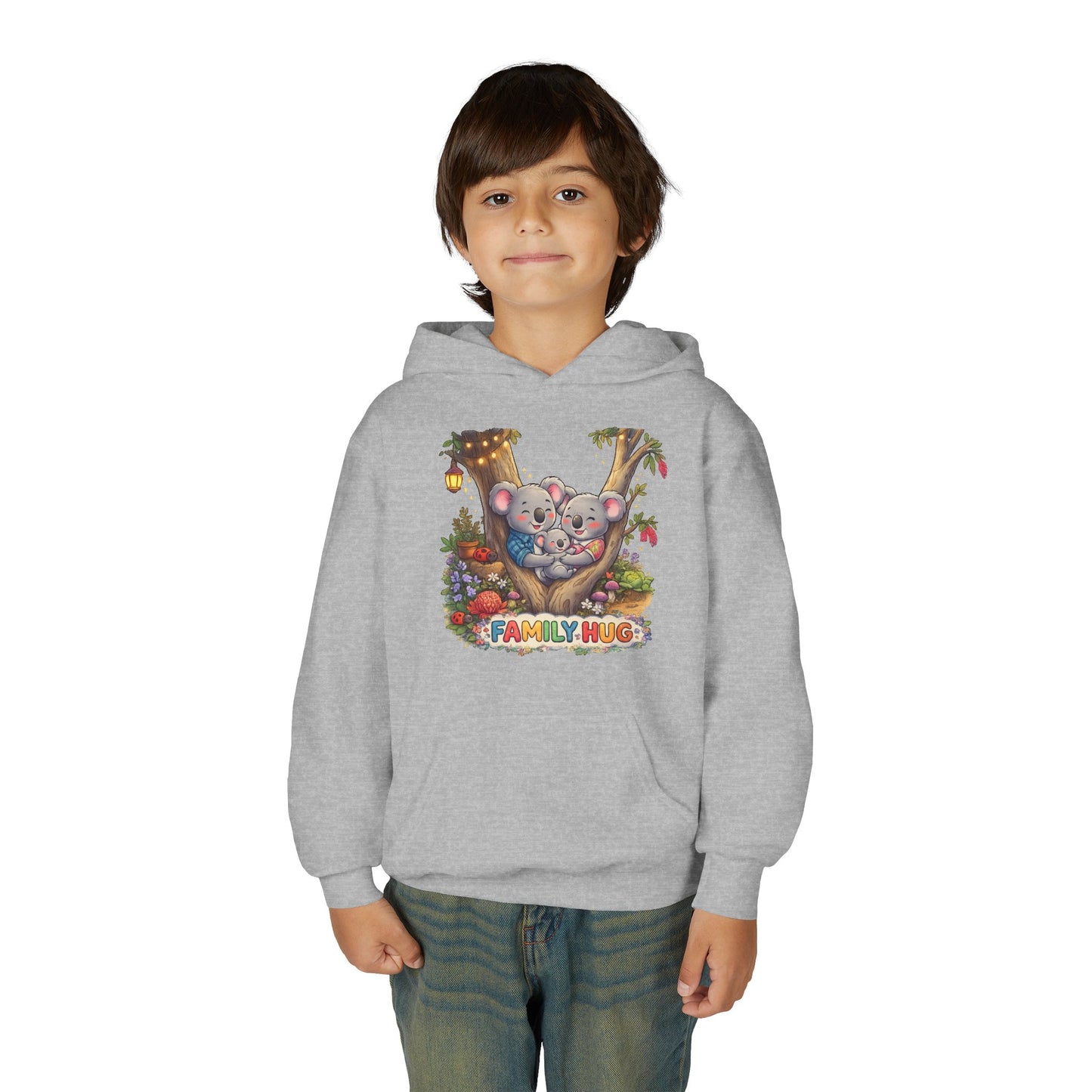 Family Hug Koala Youth Heavy Blend Hooded Sweatshirt
