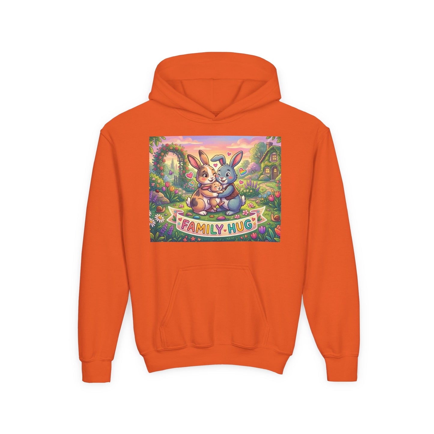 Family Hug Bunny Youth Heavy Blend Hooded Sweatshirt