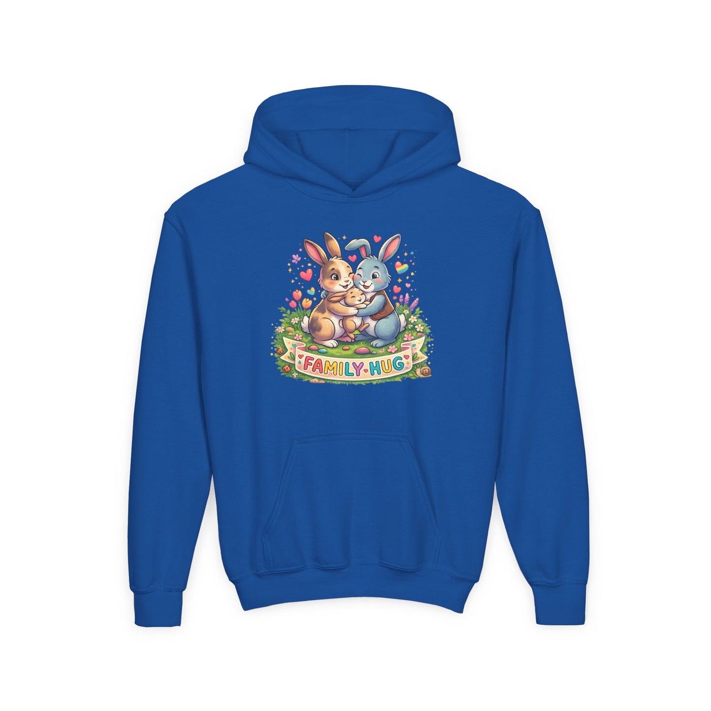 Family Hug Bunny Youth Heavy Blend Hooded Sweatshirt