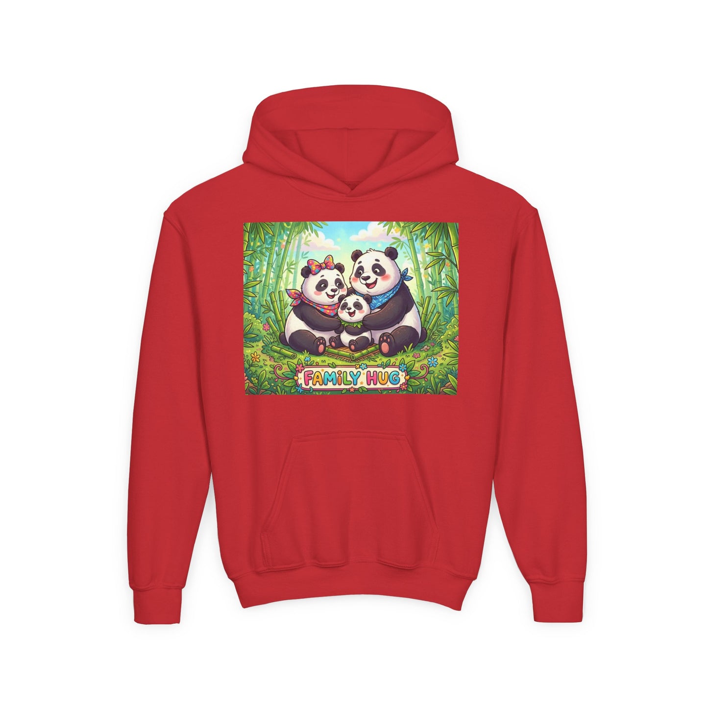 Family Hug Panda Youth Heavy Blend Hooded Sweatshirt