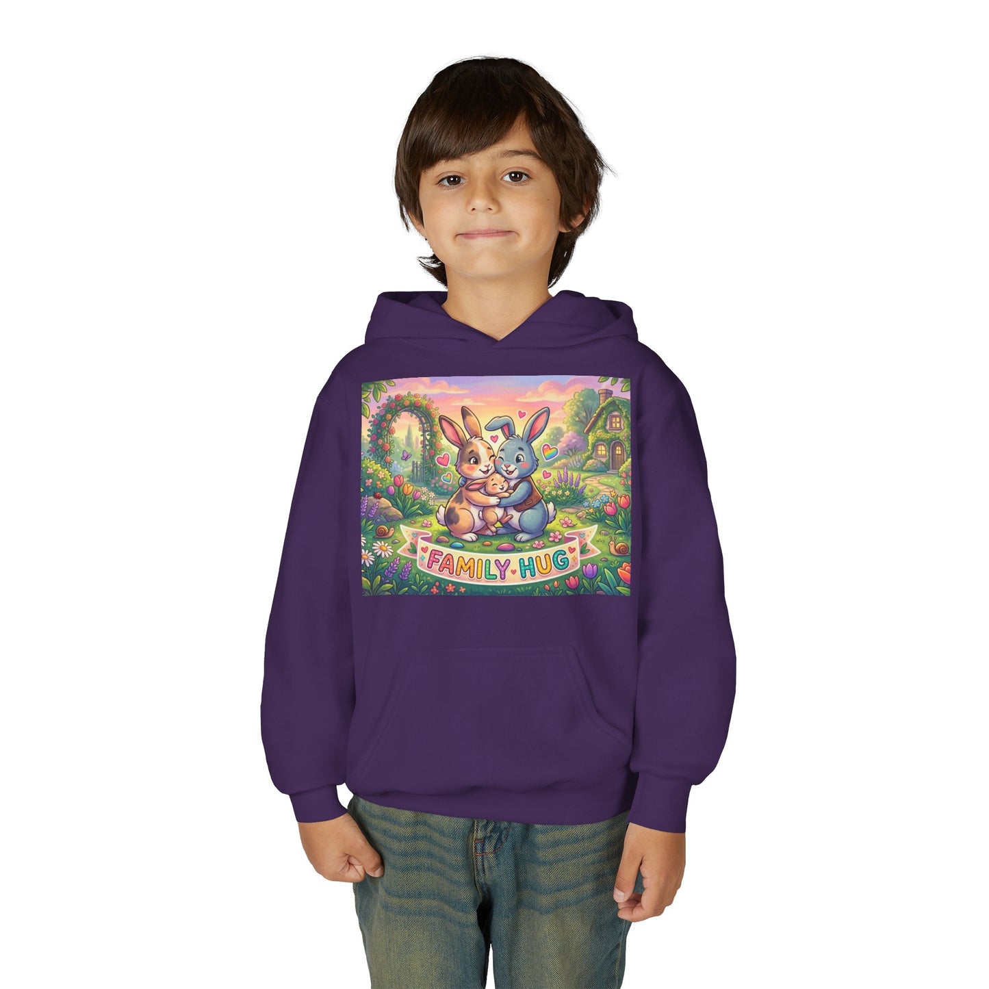 Family Hug Bunny Youth Heavy Blend Hooded Sweatshirt