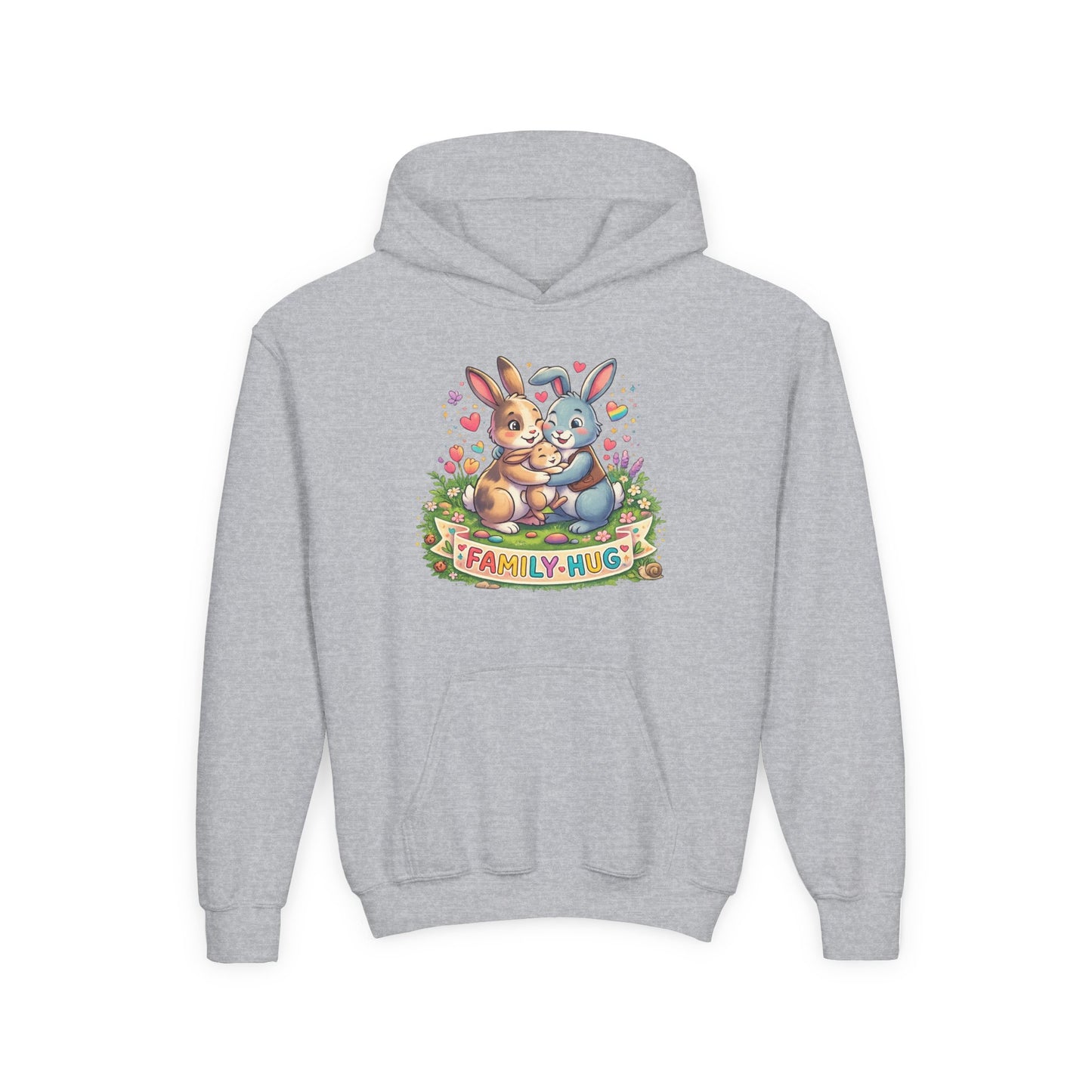 Family Hug Bunny Youth Heavy Blend Hooded Sweatshirt