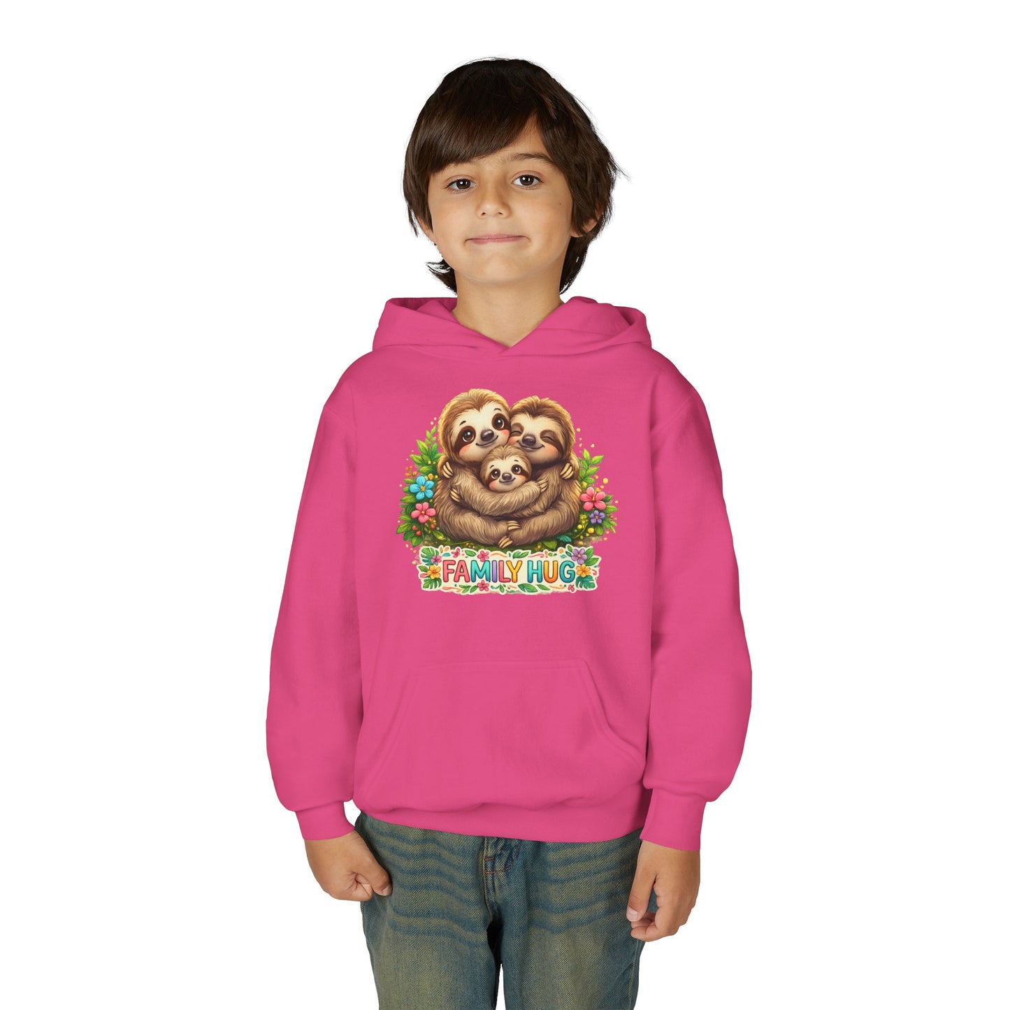 Family Hug Sloth Youth Heavy Blend Hooded Sweatshirt