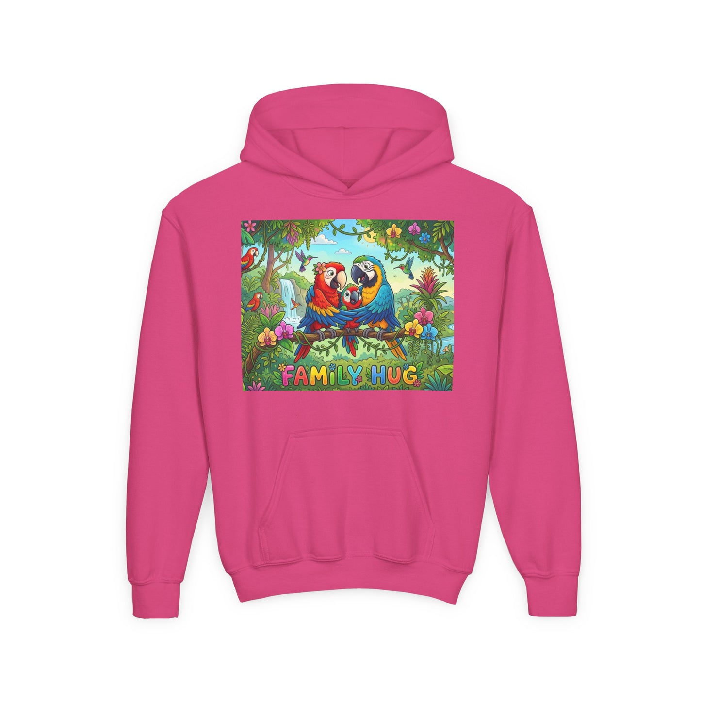 Family Hug Macaw Youth Heavy Blend Hooded Sweatshirt