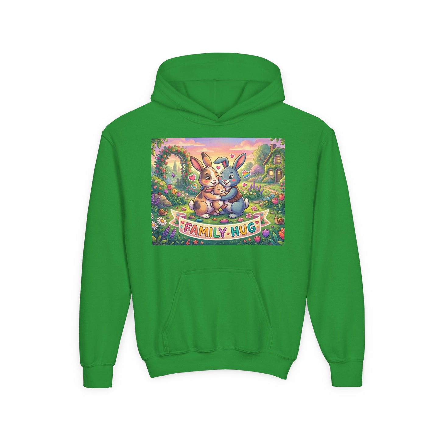 Family Hug Bunny Youth Heavy Blend Hooded Sweatshirt