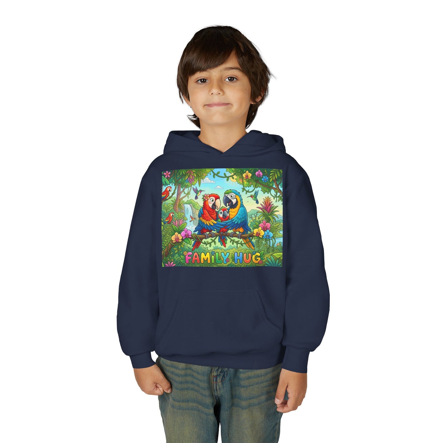 Family Hug Macaw Youth Heavy Blend Hooded Sweatshirt