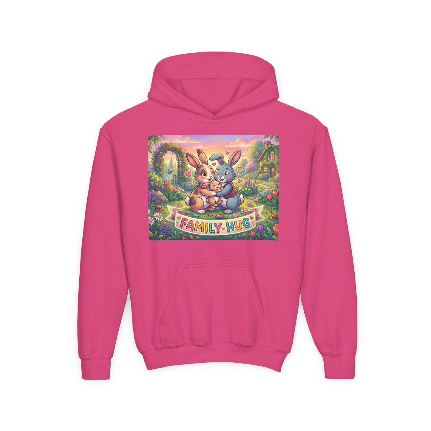 Family Hug Bunny Youth Heavy Blend Hooded Sweatshirt