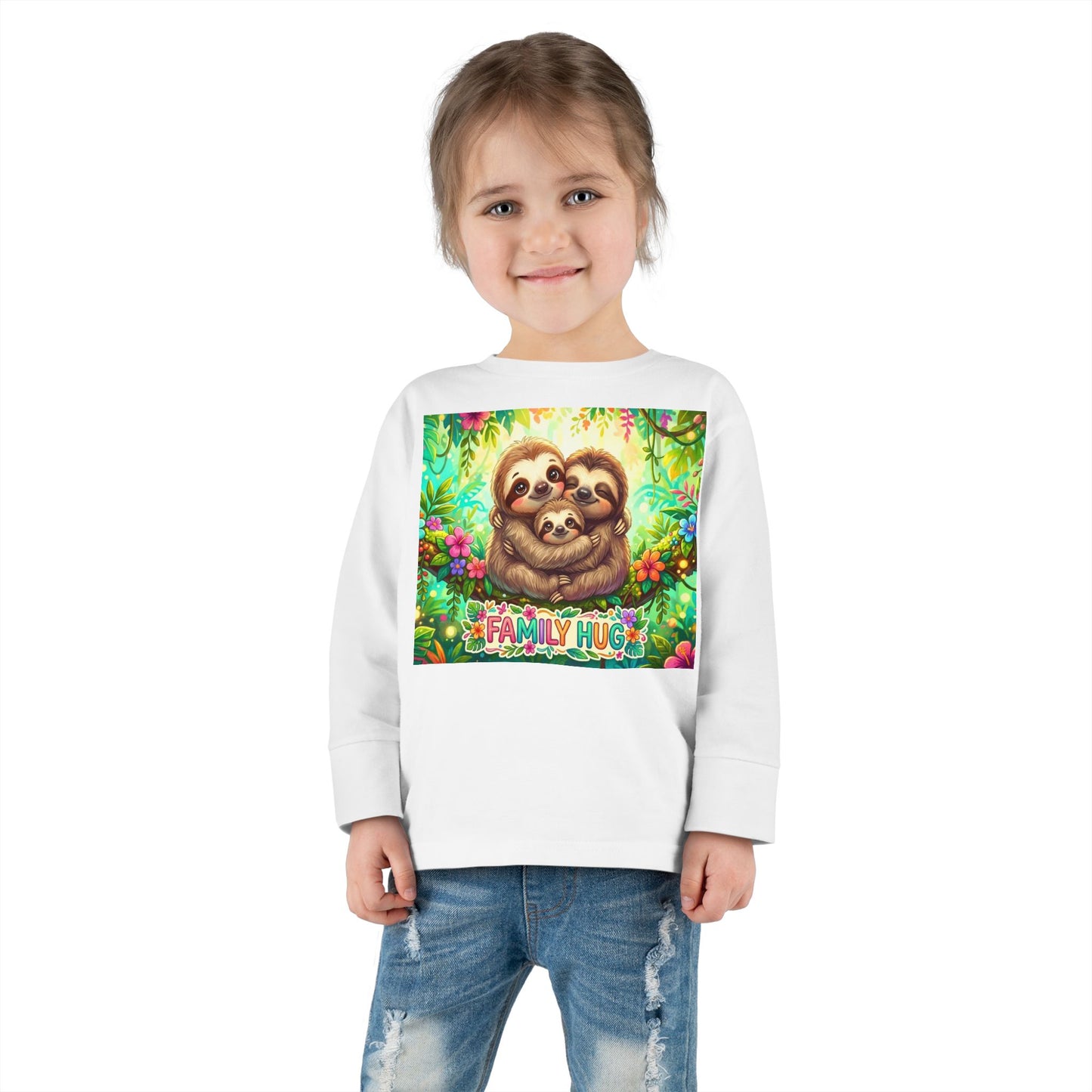 Family Hug Sloth Toddler Long Sleeve Tee