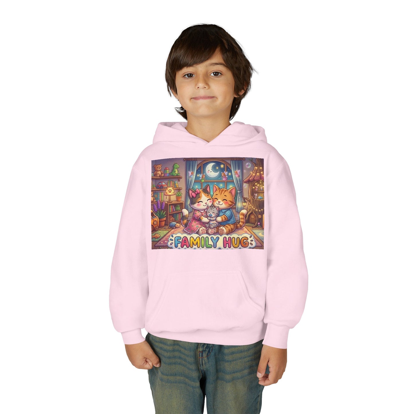 Family Hug Kitten Youth Heavy Blend Hooded Sweatshirt