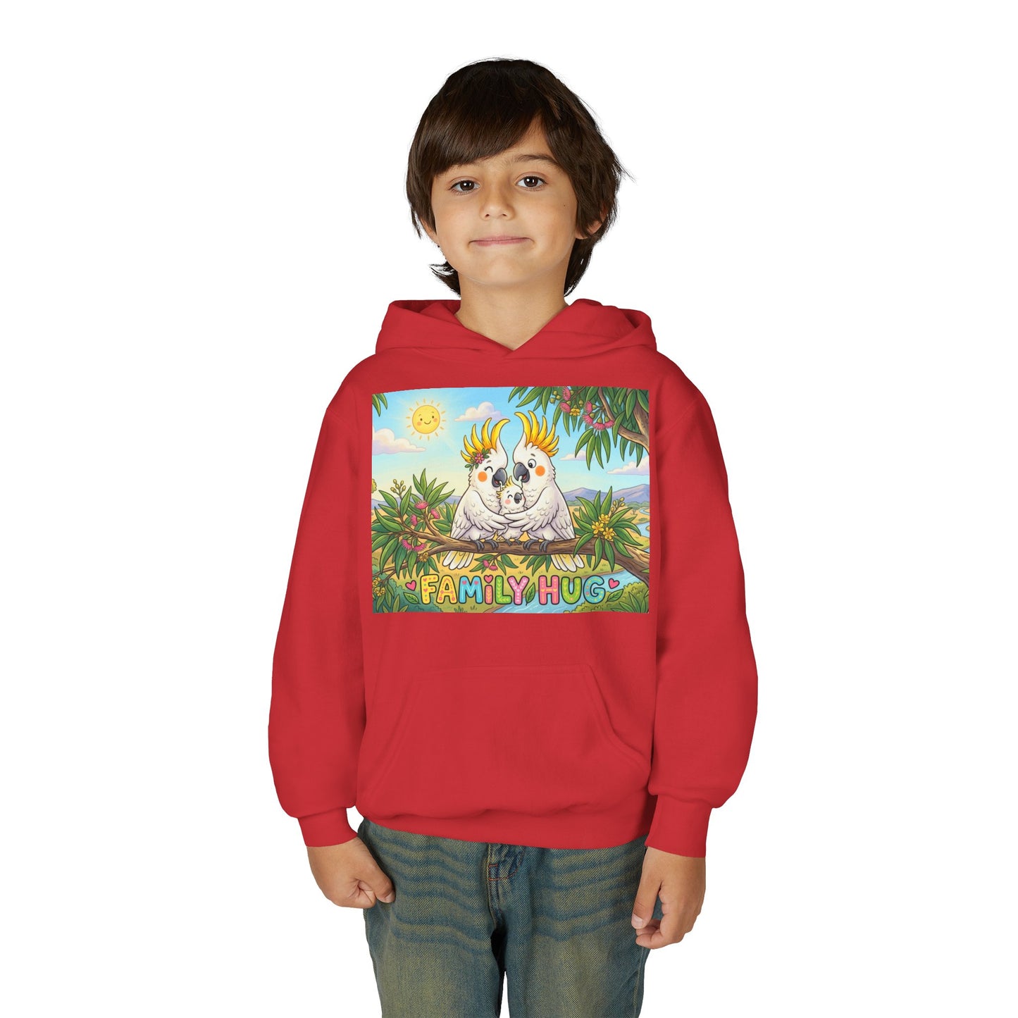 Family Hug Cockatoo Youth Heavy Blend Hooded Sweatshirt