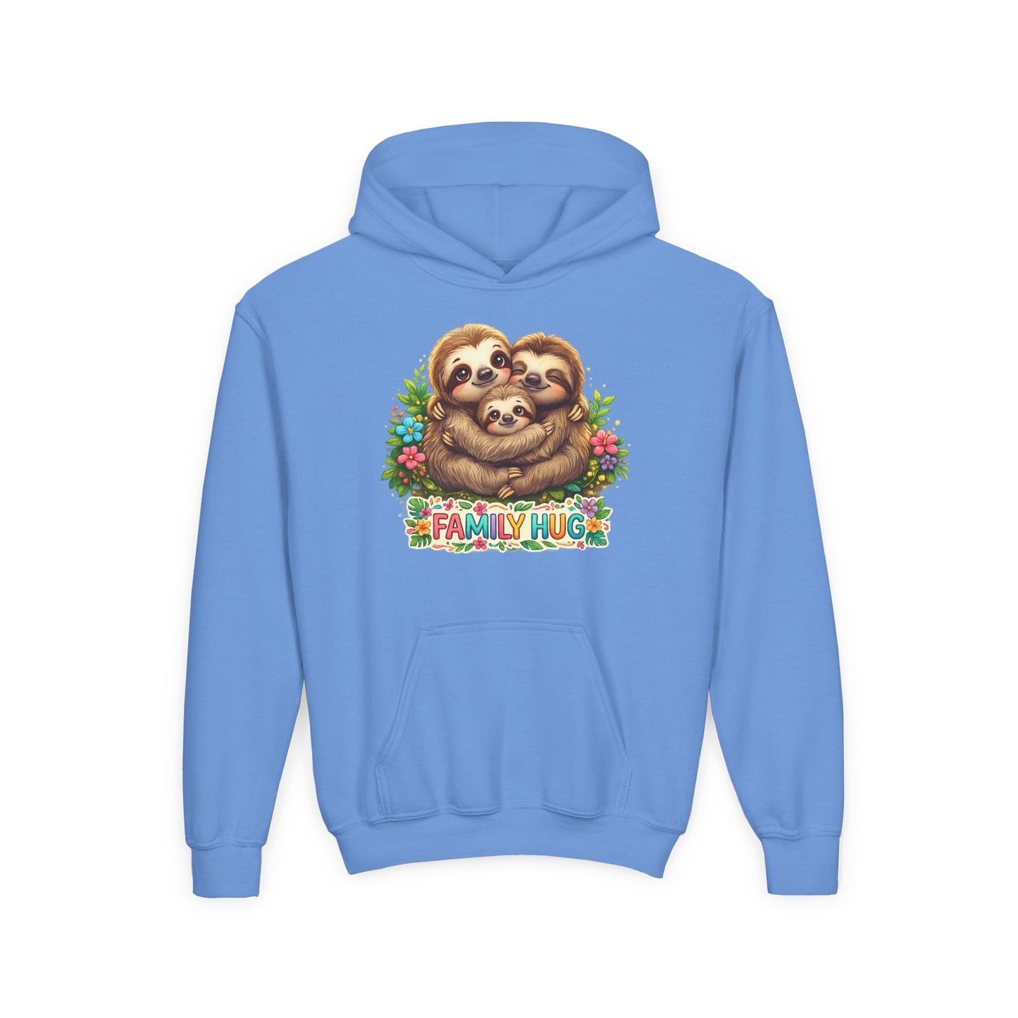 Family Hug Sloth Youth Heavy Blend Hooded Sweatshirt