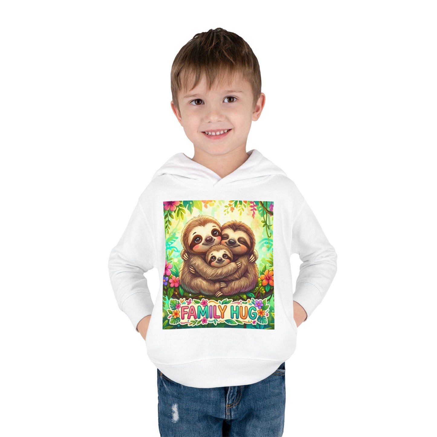 Family Hug Sloth Toddler Pullover Fleece Hoodie