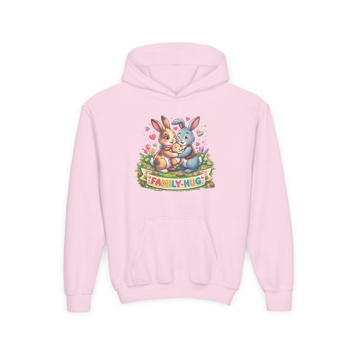 Family Hug Bunny Youth Heavy Blend Hooded Sweatshirt