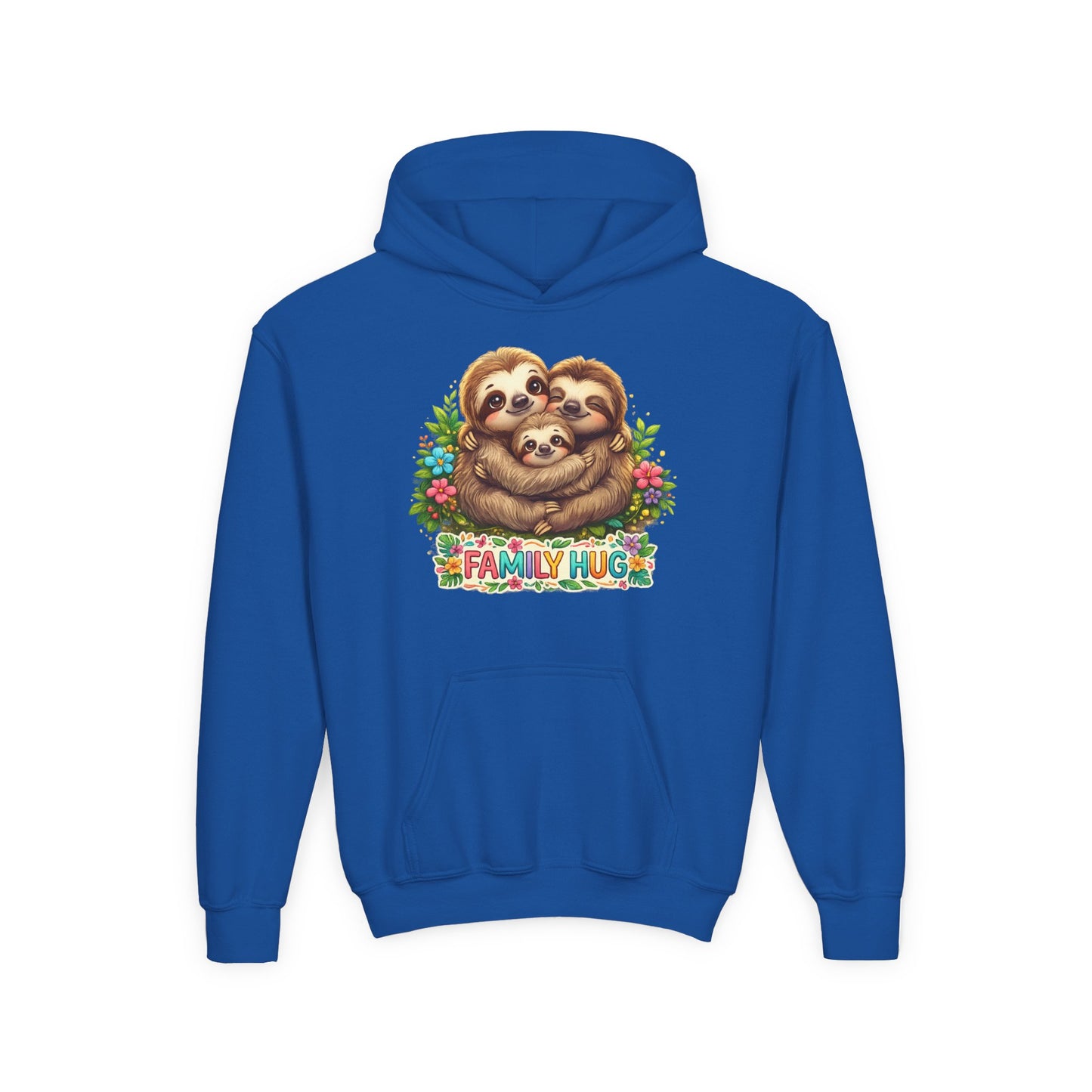 Family Hug Sloth Youth Heavy Blend Hooded Sweatshirt