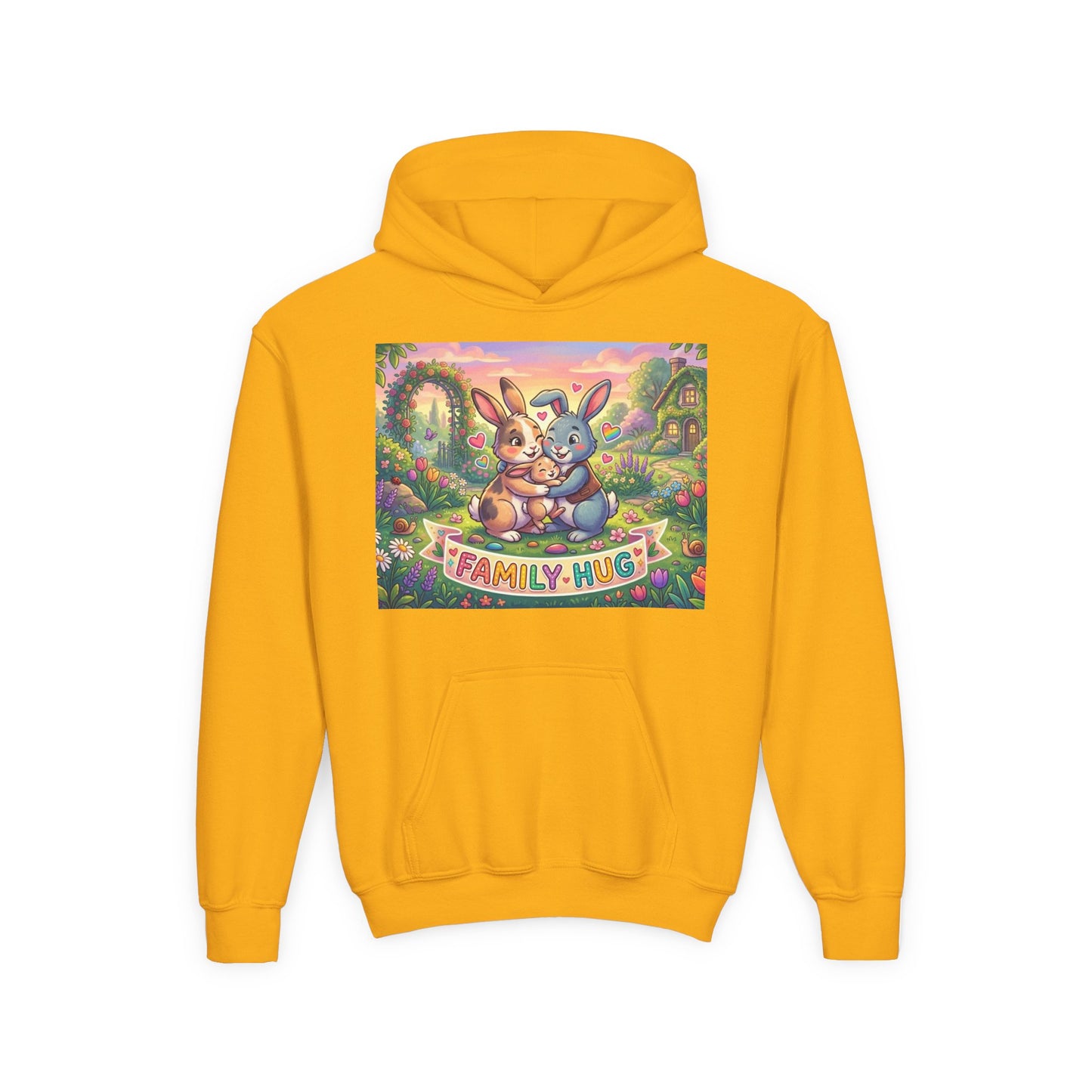 Family Hug Bunny Youth Heavy Blend Hooded Sweatshirt