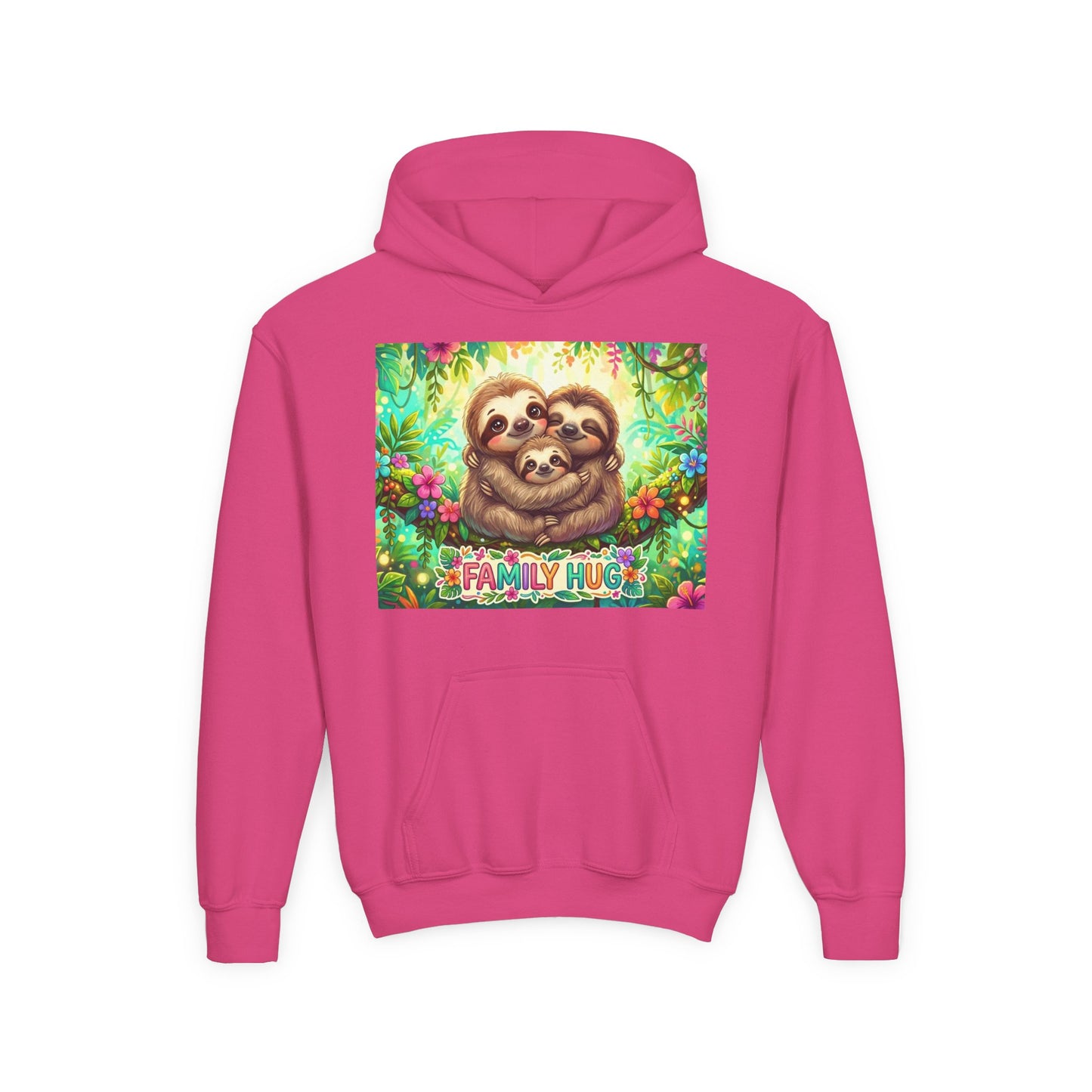 Family Hug Sloth Youth Heavy Blend Hooded Sweatshirt
